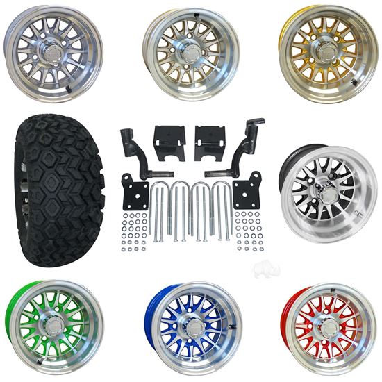 Picture of E-Z-Go TXT Electric 01.5-Up/Gas 01.5-08.5 6" Spindle Lift Kit, 22x11-10 All Terrain Tires, and Phoenix Wheels - Choose Your Wheel