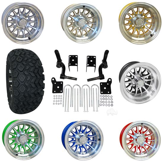 Picture of E-Z-Go TXT Electric & Gas 94.5-01.5 6" Spindle Lift Kit, 22x11-10 All Terrain Tires, and Phoenix Wheels - Choose Your Wheel