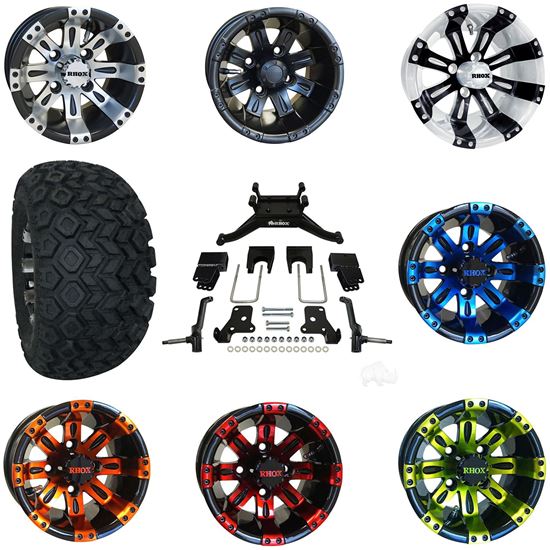 Picture of E-Z-Go RXV Electric 08-Feb '13 6" A-Arm BMF Lift Kit, 22x11-10 All Terrain Tires, and Vegas Wheels - Choose Your Wheel