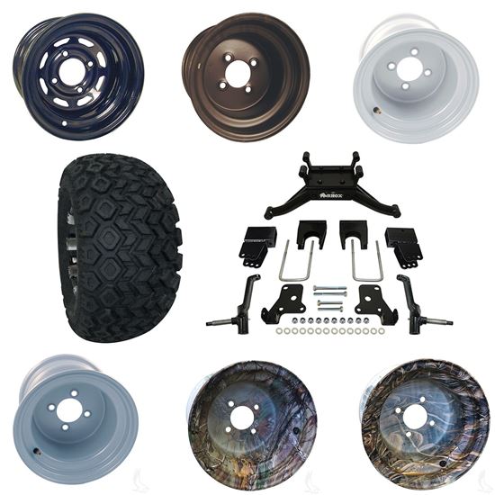 Picture of E-Z-Go RXV Electric 08-Feb '13 6" A-Arm BMF Lift Kit, 22x11-10 All Terrain Tires, and Steel Wheels - Choose Your Wheel