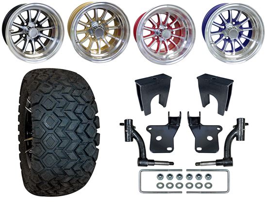 Picture of E-Z-Go RXV Electric 08-Feb '13 6" Spindle Lift Kit, 22x10.5-12 All Terrain Tires, and Phoenix Wheels - Choose Your Wheel