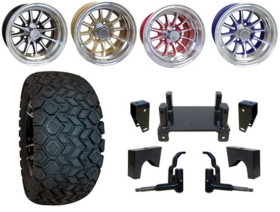 Picture of E-Z-Go RXV Electric March '13-Up 4" Standard Duty Lift Kit, 22x10.5-12 All Terrain Tires, and Phoenix Wheels - Choose Your Wheel