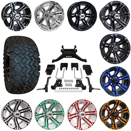 Picture of E-Z-Go RXV Electric 08-Feb '13 6" A-Arm BMF Lift Kit, 22x10.5-12 All Terrain Tires, and 6 Split-Spoke Wheels - Choose Your Wheel
