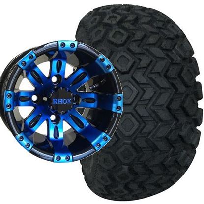 Picture of Lifted, Set of (4) Tire & Wheel Combo: RHOX Mojave DOT 22x11-10 and RHOX Vegas 10x7 Blue/Black Wheel