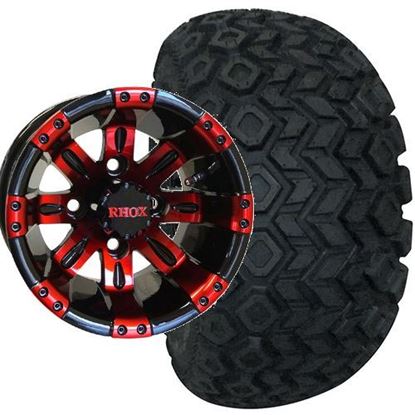 Picture of Lifted, Set of (4) Tire & Wheel Combo: RHOX Mojave DOT 22x11-10 and RHOX Vegas 10x7 Red/Black Wheel