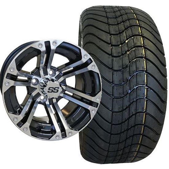Picture of Non-Lifted, Set of (4) Tire & Wheel Combo: RHOX RXLP DOT 215/40-12 Low Profile Tire and RHOX 12x7 RX330 Gloss Black/Machined Silver Wheel
