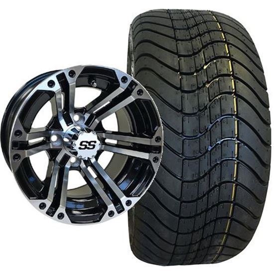 Picture of Non-Lifted, Set of (4) Tire & Wheel Combo: RHOX RXLP DOT 215/40-12 Low Profile Tire and RHOX 12x7 RX333 Gloss Black/Machined Silver Wheel