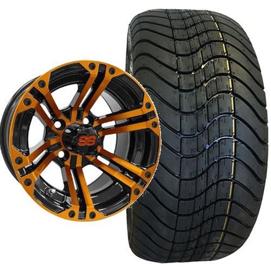 Picture of Non-Lifted, Set of (4) Tire & Wheel Combo: RHOX RXLP DOT 215/40-12 Low Profile Tire and RHOX 12x7 RX334 Black/Orange Wheel