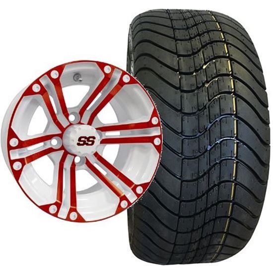 Picture of Non-Lifted, Set of (4) Tire & Wheel Combo: RHOX RXLP DOT 215/40-12 Low Profile Tire and RHOX 12x7 RX334 White/Red Wheel