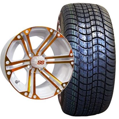 Picture of Non-Lifted, Set of (4) Tire & Wheel Combo: Rhox RXLP DOT 225/30-14 and Rhox 14x7 RX354 White/Orange Wheel